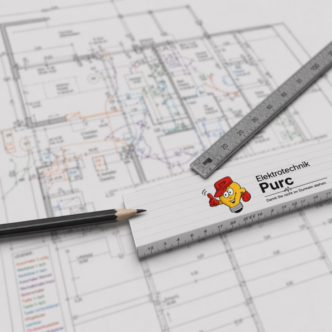Bauplan mit Zollstock von Elektrotechnik Purc