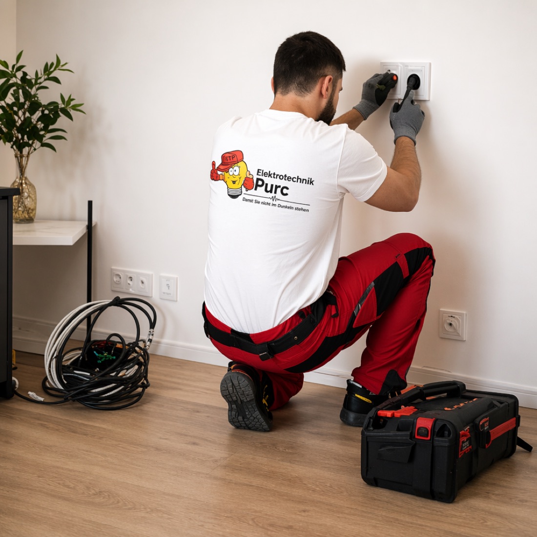 Monteur von Elektrotechnik Purc bei der Elektroinstallation
